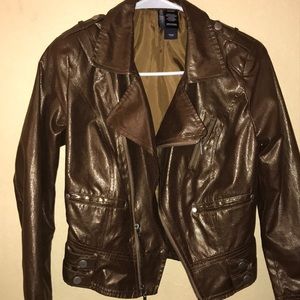 Bisou Bisou brown Faux leather jacket sz XS